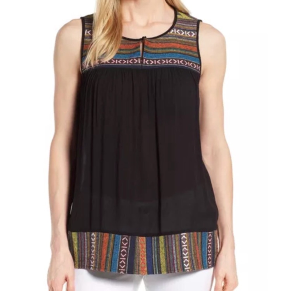 Pleione Embroidered Crinkle Sleeveless Top Shirt